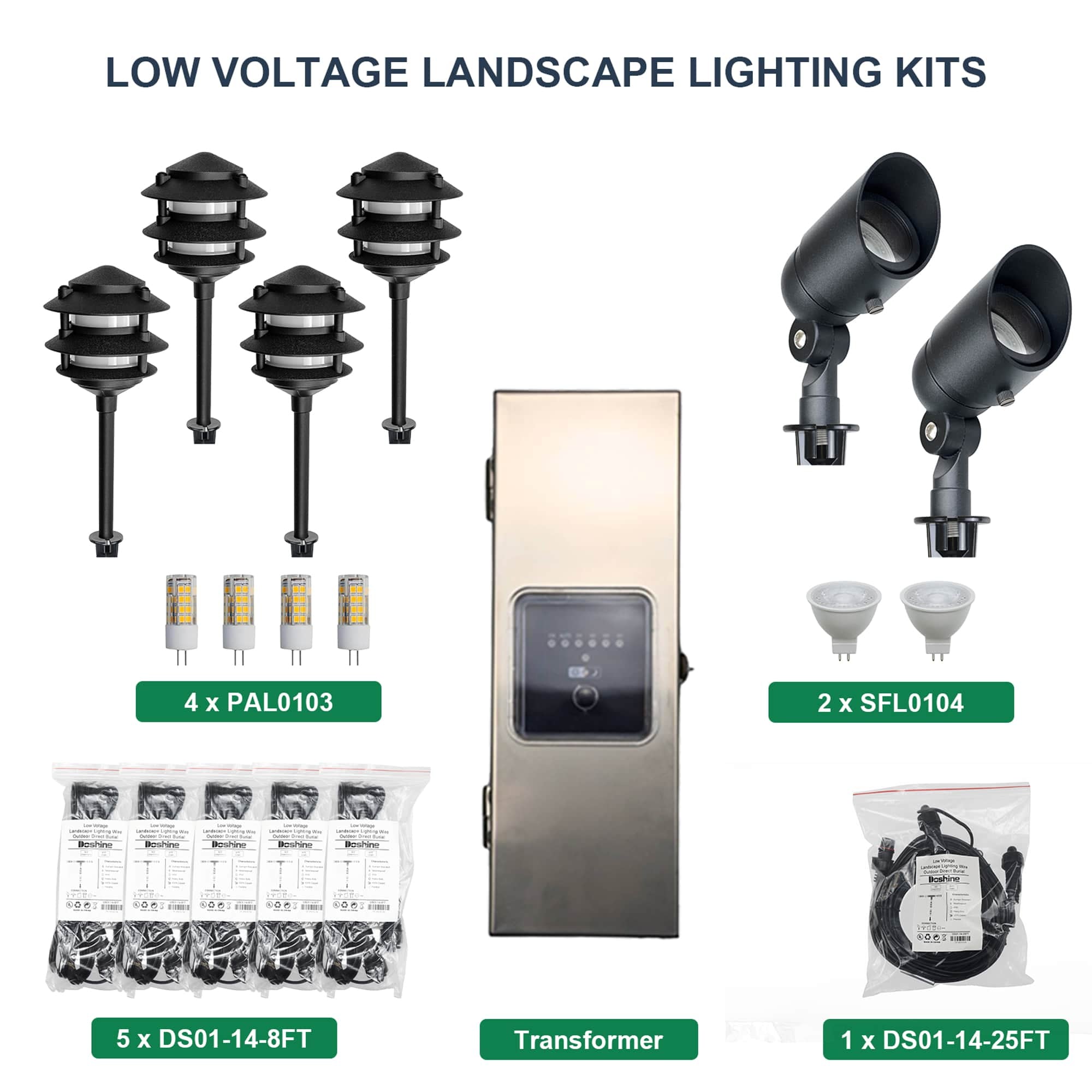 2 Spotlights, 4 Pagoda Lights, 1 Transformer Kit