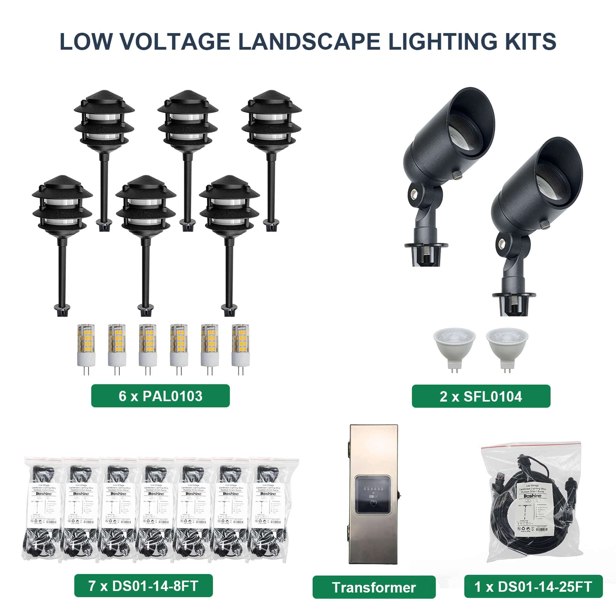 2 Spotlights, 6 Pagoda Lights, 1 Transformer Kit