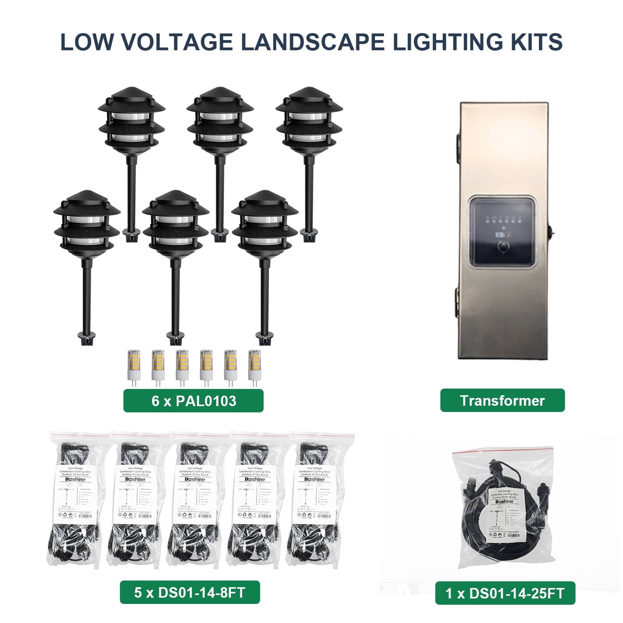 6 Pagoda Path Lights, 1 Transformer Kit