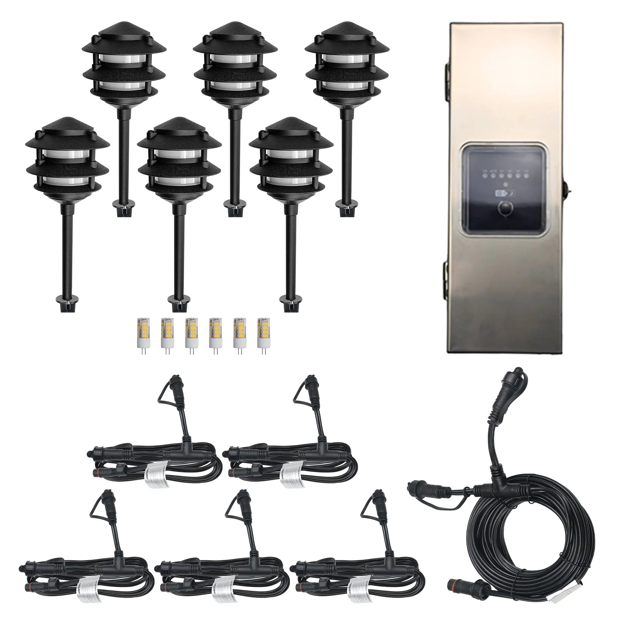 6 Pagoda Path Lights, 1 Transformer Complete Kit