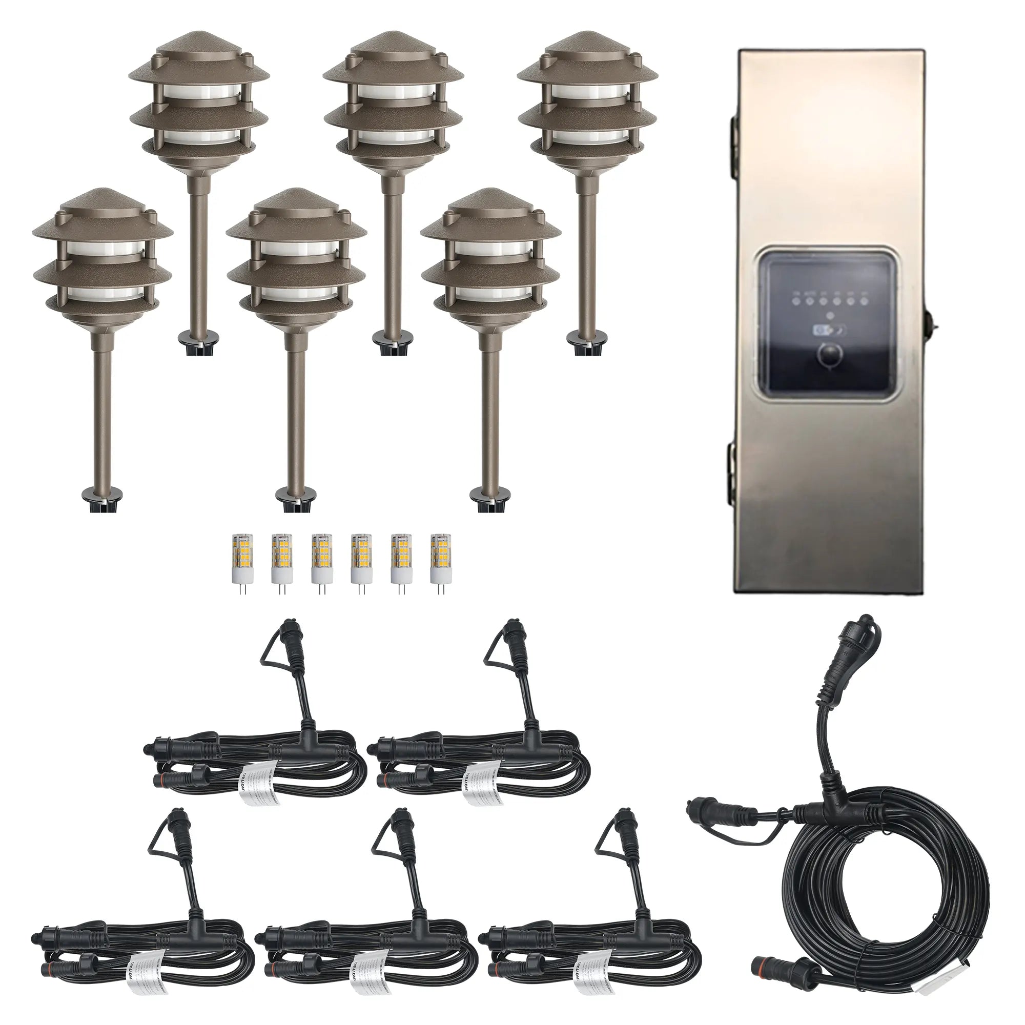6 Pagoda Path Lights, 1 Transformer Complete Kit