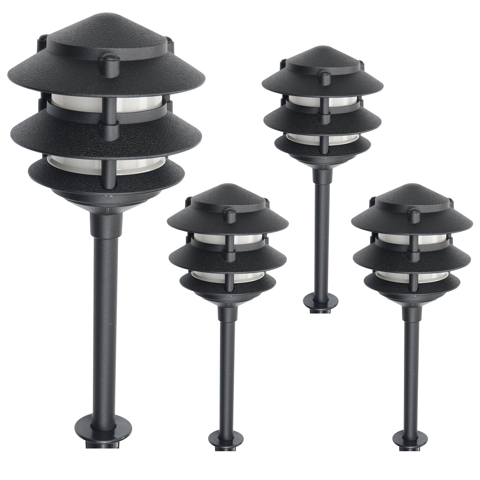 Lumina Lighting® 4W Low Voltage LED Pagoda Pathway Lights 12V Replaceable LED Bulb Included (Black, 4-Pack)