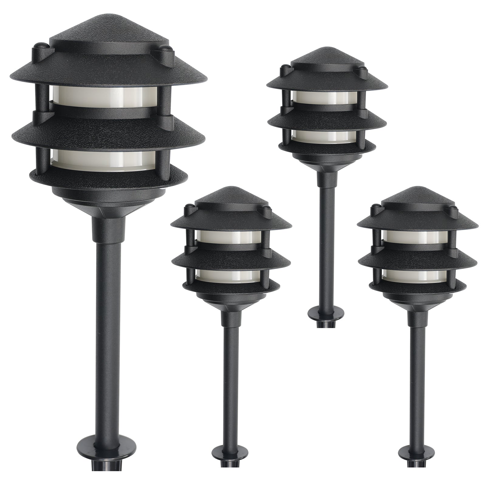 Lumina Lighting® 4W Low Voltage LED Pagoda Pathway Lights 12V Replaceable LED Bulb Included (Black, 4-Pack)