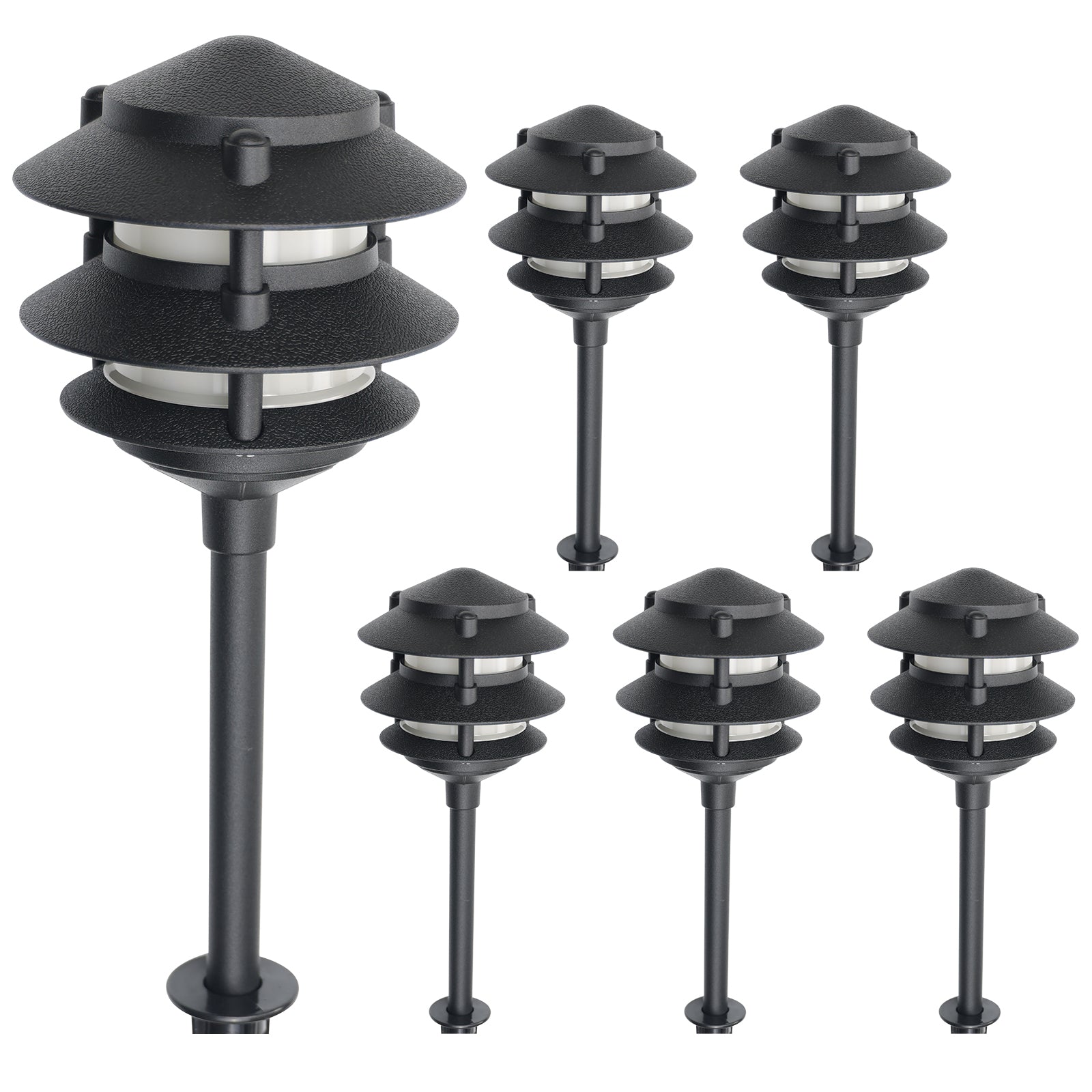 Lumina Lighting® 4W Low Voltage LED Pagoda Pathway Lights 12V Replaceable LED Bulb Included (Black, 6-Pack)