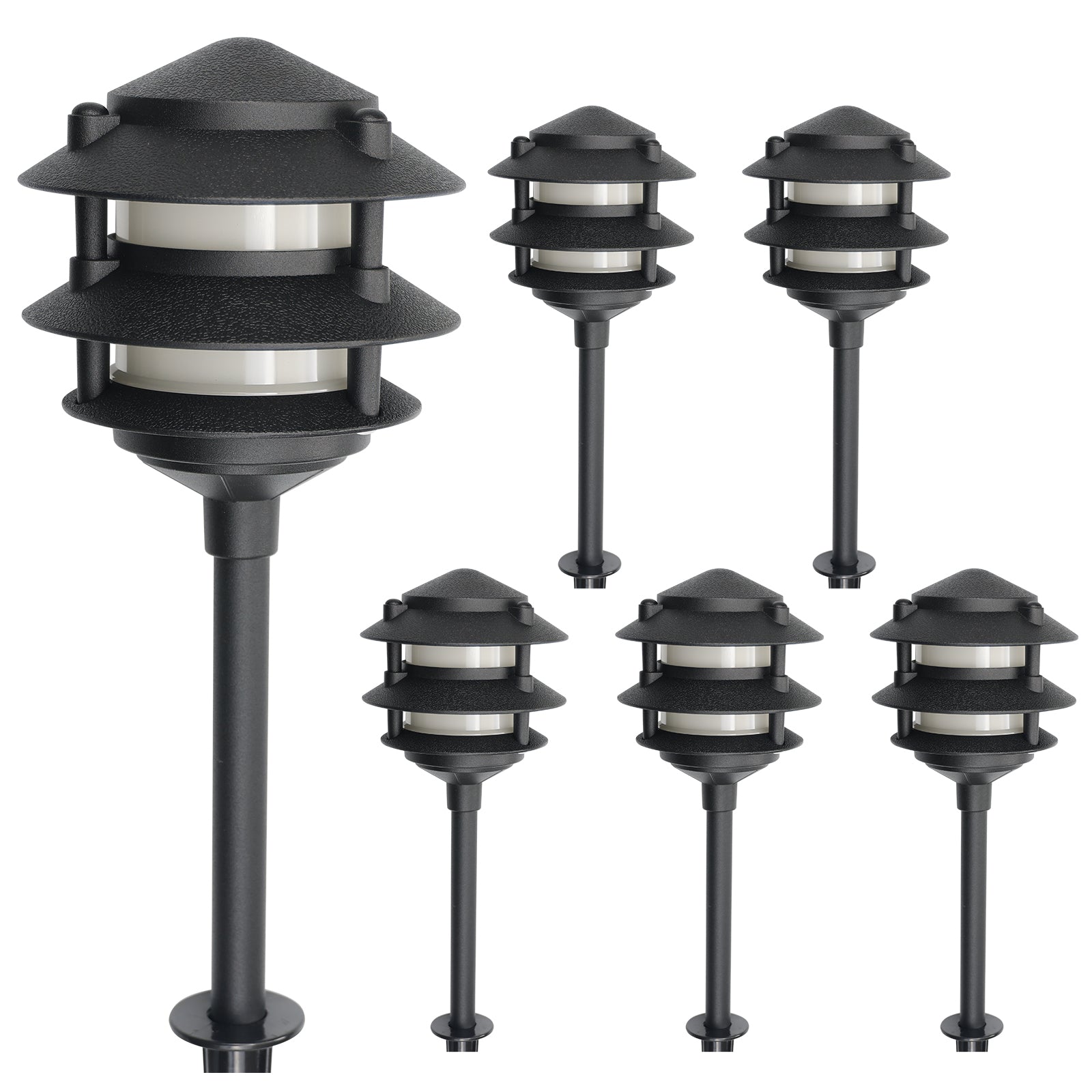 Lumina Lighting® 4W Low Voltage LED Pagoda Pathway Lights 12V Replaceable LED Bulb Included (Black, 6-Pack)