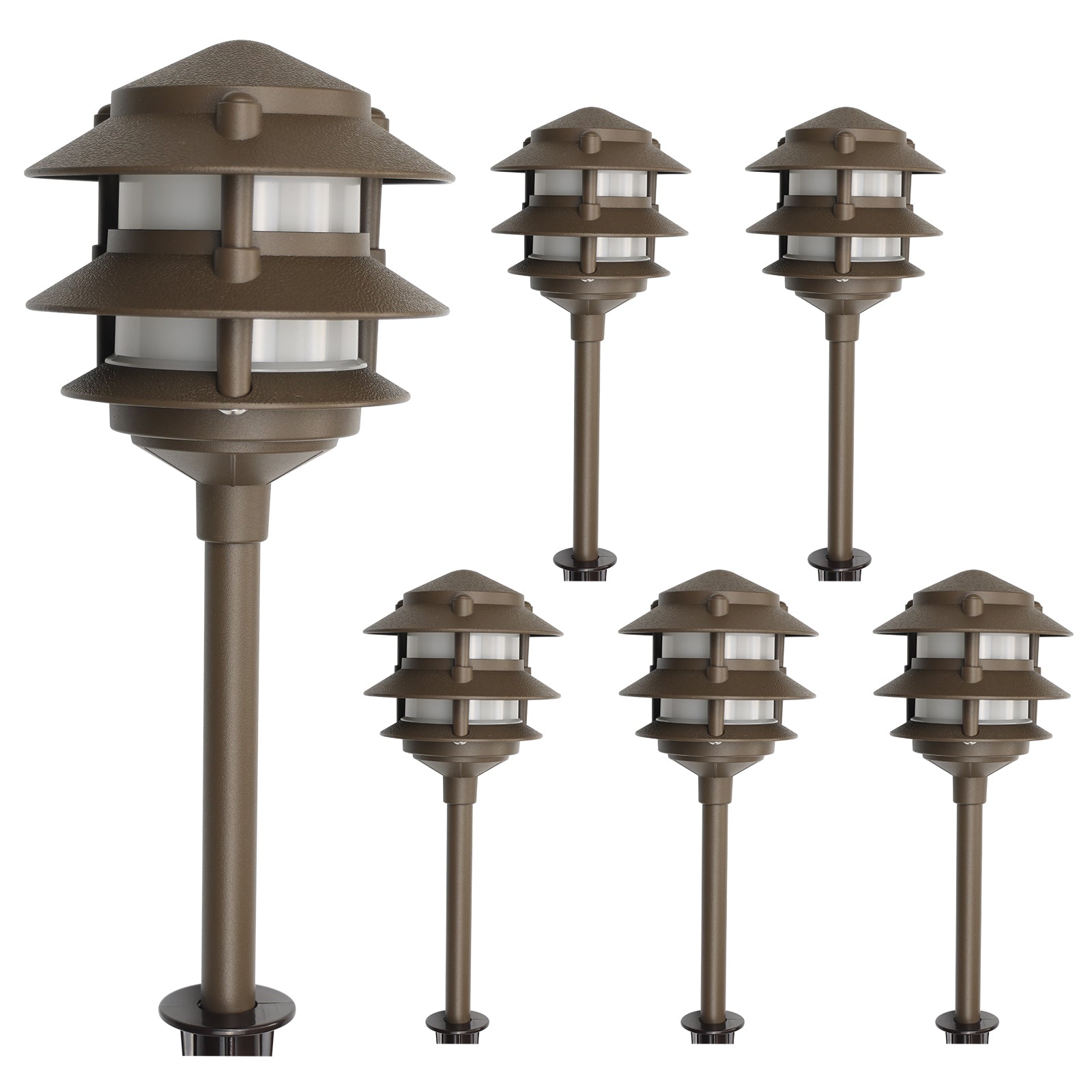 Lumina Lighting® 4W Low Voltage LED Pagoda Pathway Lights 12V Replaceable LED Bulb Included (Bronze, 6-Pack)