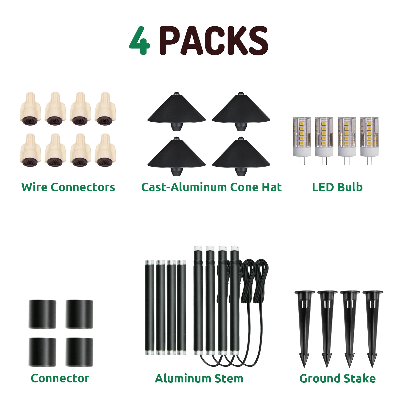 Lumina Lighting® 3W Low Voltage LED Pathway Lights 12V Replaceable LED Bulb Included PAL0105-BKLED4 (Black, 4-Pack)