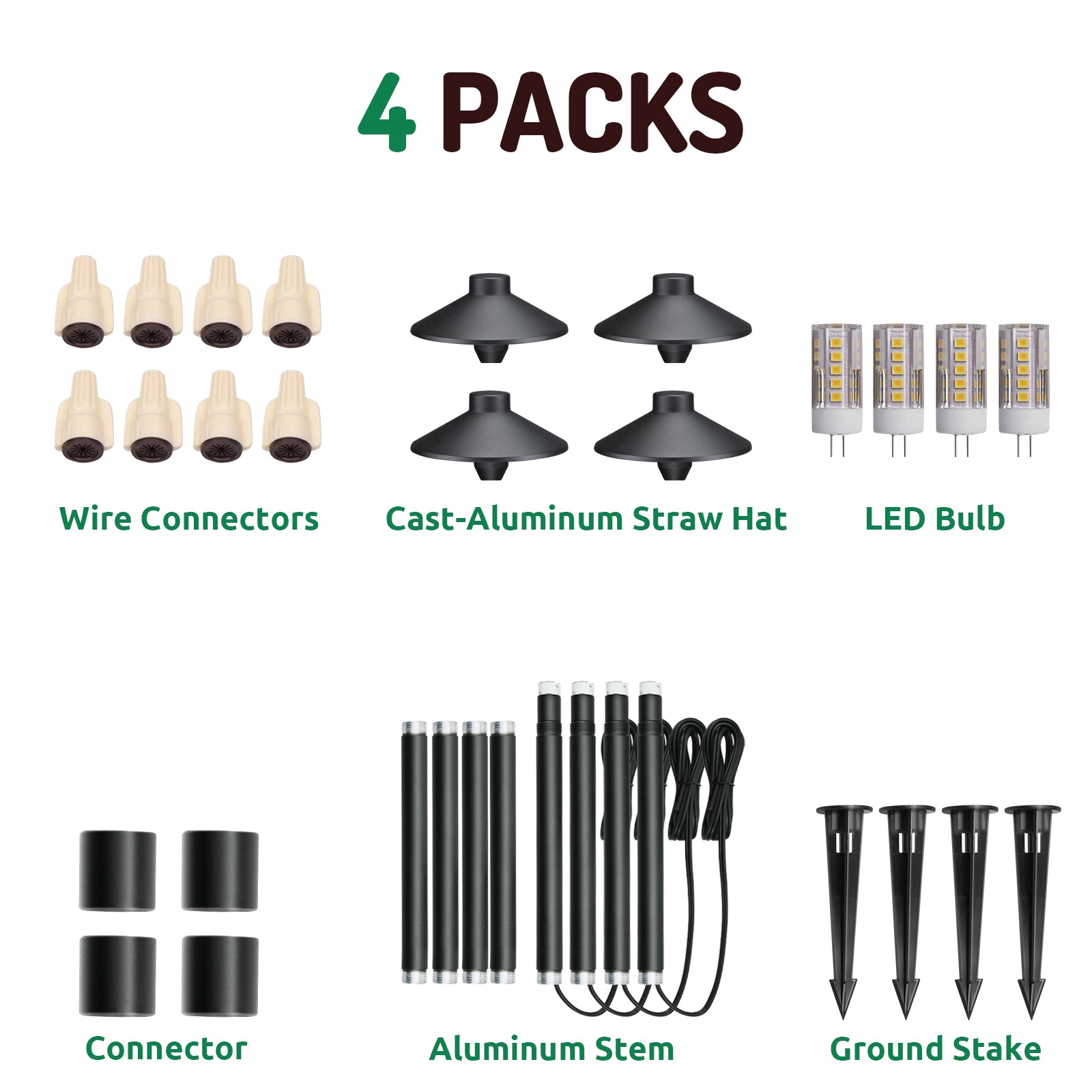 Lumina Lighting® 3W Low Voltage LED Pathway Lights 12V Replaceable LED Bulb Included PAL0106-BKLED4  (Black, 4-Pack)