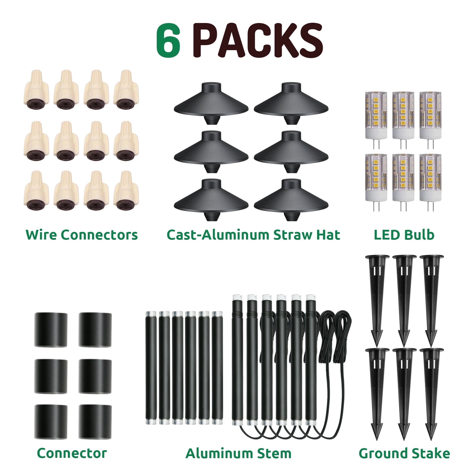 Lumina Lighting® 3W Low Voltage LED Pathway Lights 12V Replaceable LED Bulb Included PAL0106-BKLED6 (Black, 6-Pack)