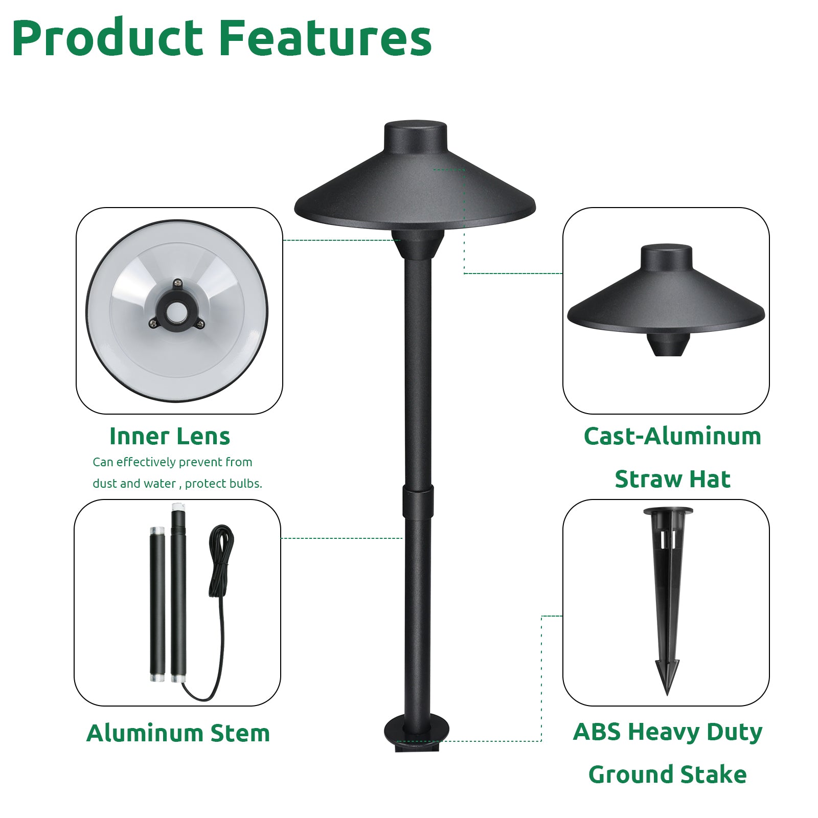 Lumina Lighting® 3W Low Voltage LED Pathway Lights 12V Replaceable LED Bulb Included PAL0106-BKLED6 (Black, 6-Pack)