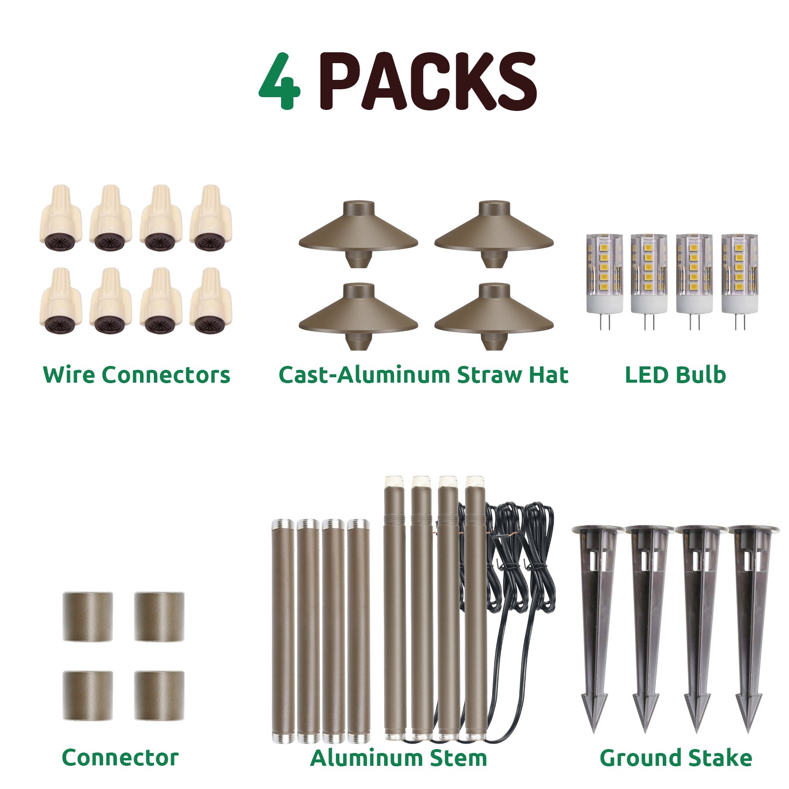 Lumina Lighting® 3W Low Voltage LED Pathway Lights 12V Replaceable LED Bulb Included PAL0106-BZLED4 (Bronze, 4-Pack)