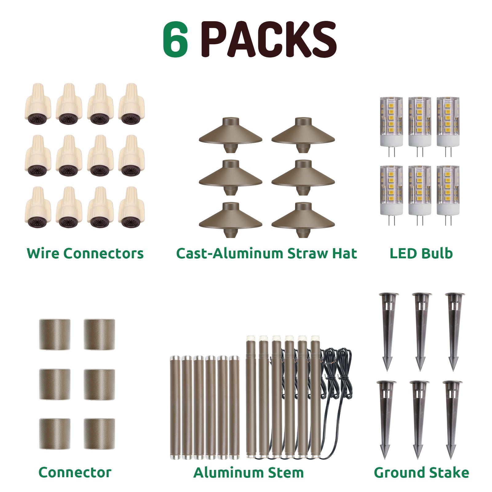 Lumina Lighting® 3W Low Voltage LED Pathway Lights 12V Replaceable LED Bulb Included PAL0106-BZLED6 (Bronze, 6-Pack)