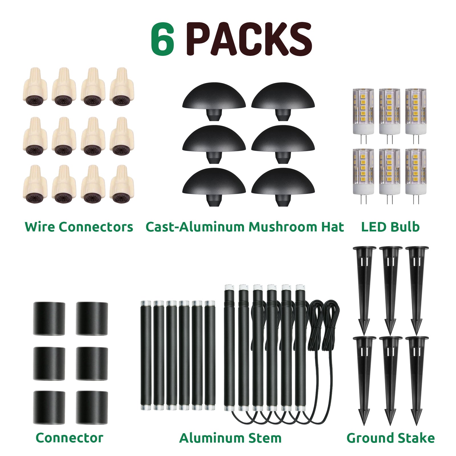 Lumina Lighting® 3W Low Voltage LED Pathway Lights 12V Replaceable LED Bulb Included PAL0106-BKLED6 (Black, 6-Pack)