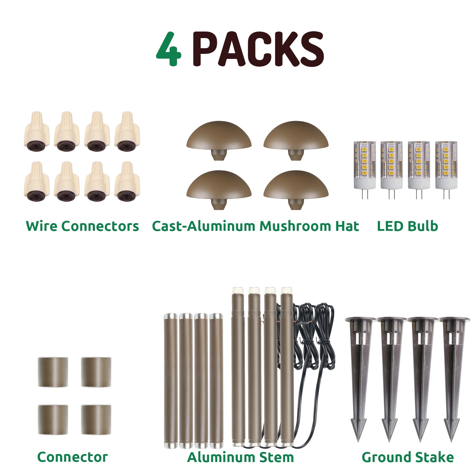 Lumina Lighting® 3W Low Voltage LED Pathway Lights 12V Replaceable LED Bulb Included PAL0107-BZLED4 (Bronze, 4-Pack)