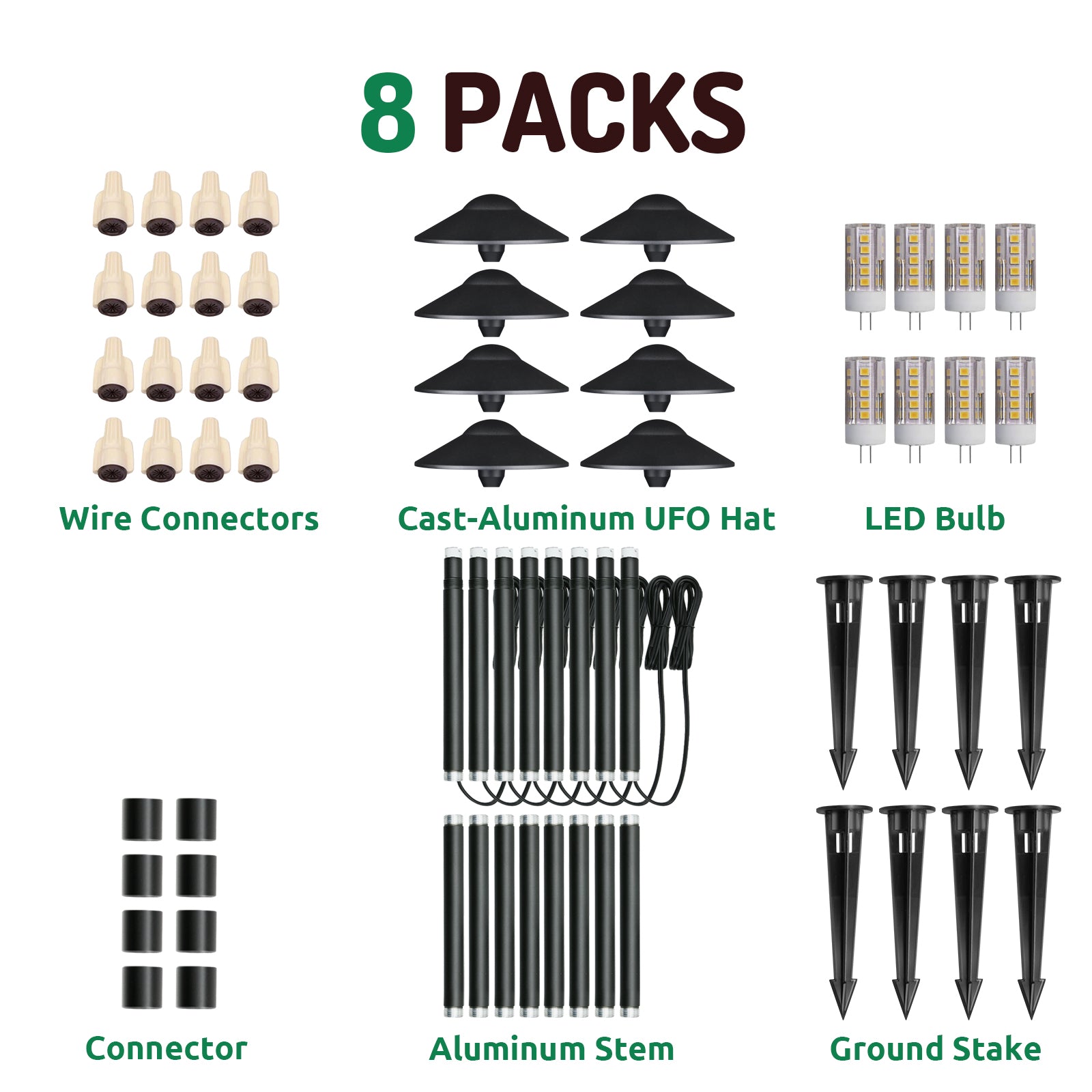 Lumina Lighting® 3W Low Voltage LED Pathway Lights 12V Replaceable LED Bulb Included PAL0108-BKLED8 (Black, 8-Pack)