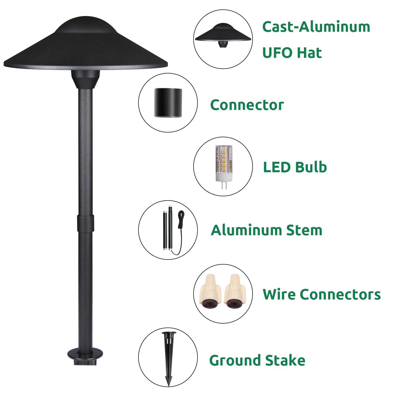 Lumina Lighting® 3W Low Voltage LED Pathway Lights 12V Replaceable LED Bulb Included PAL0108-BKLED10 (Black, 10-Pack)