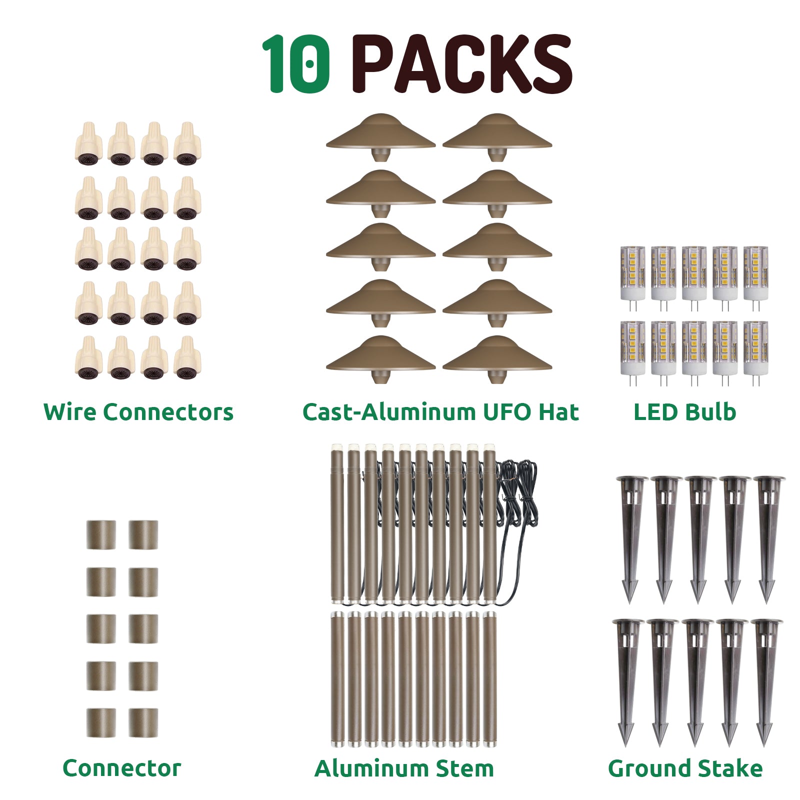 Lumina Lighting® 3W Low Voltage LED Pathway Lights 12V Replaceable LED Bulb Included PAL0108-BZLED10 (Bronze, 10-Pack)