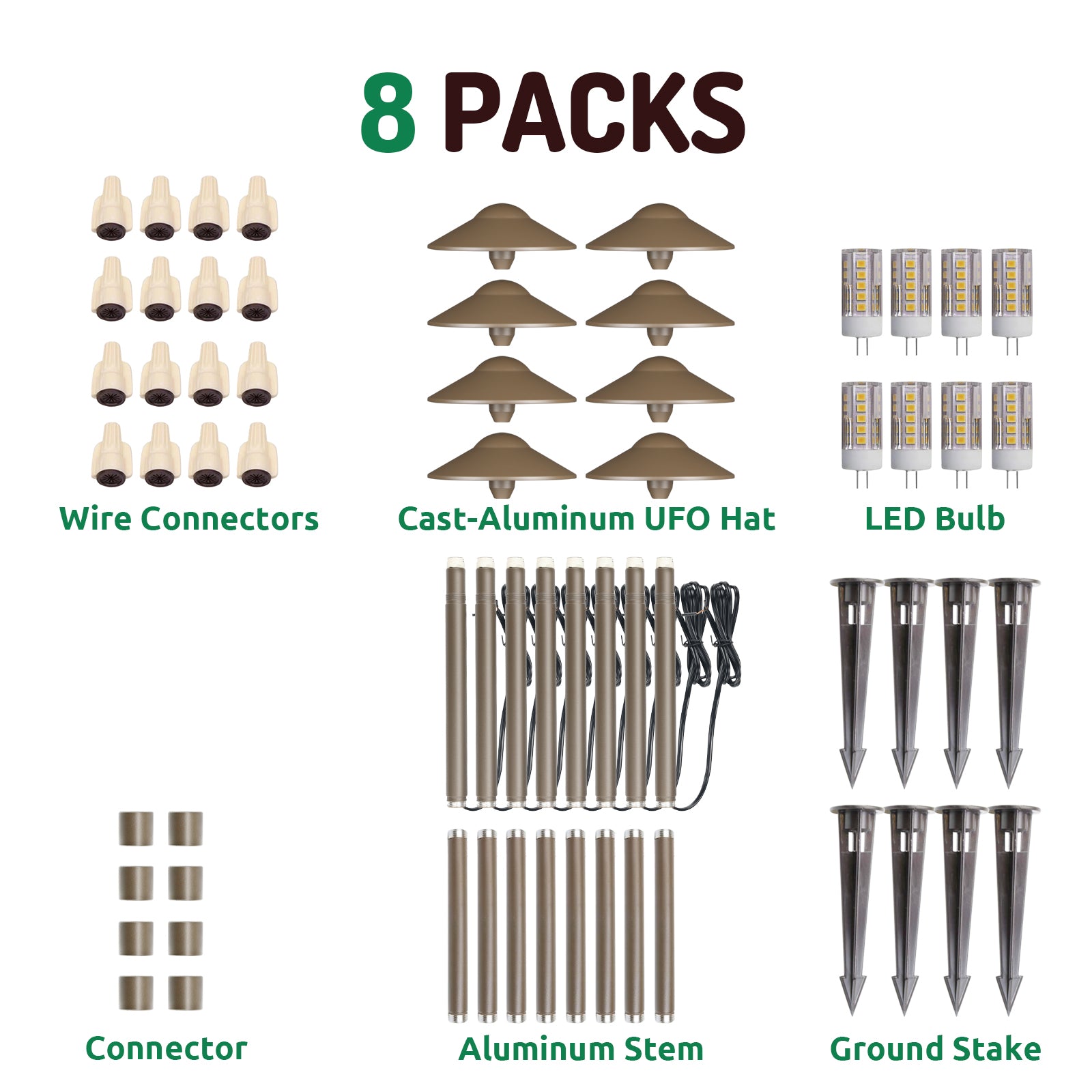 Lumina Lighting® 3W Low Voltage LED Pathway Lights 12V Replaceable LED Bulb Included PAL0108-BZLED8 (Bronze, 8-Pack)